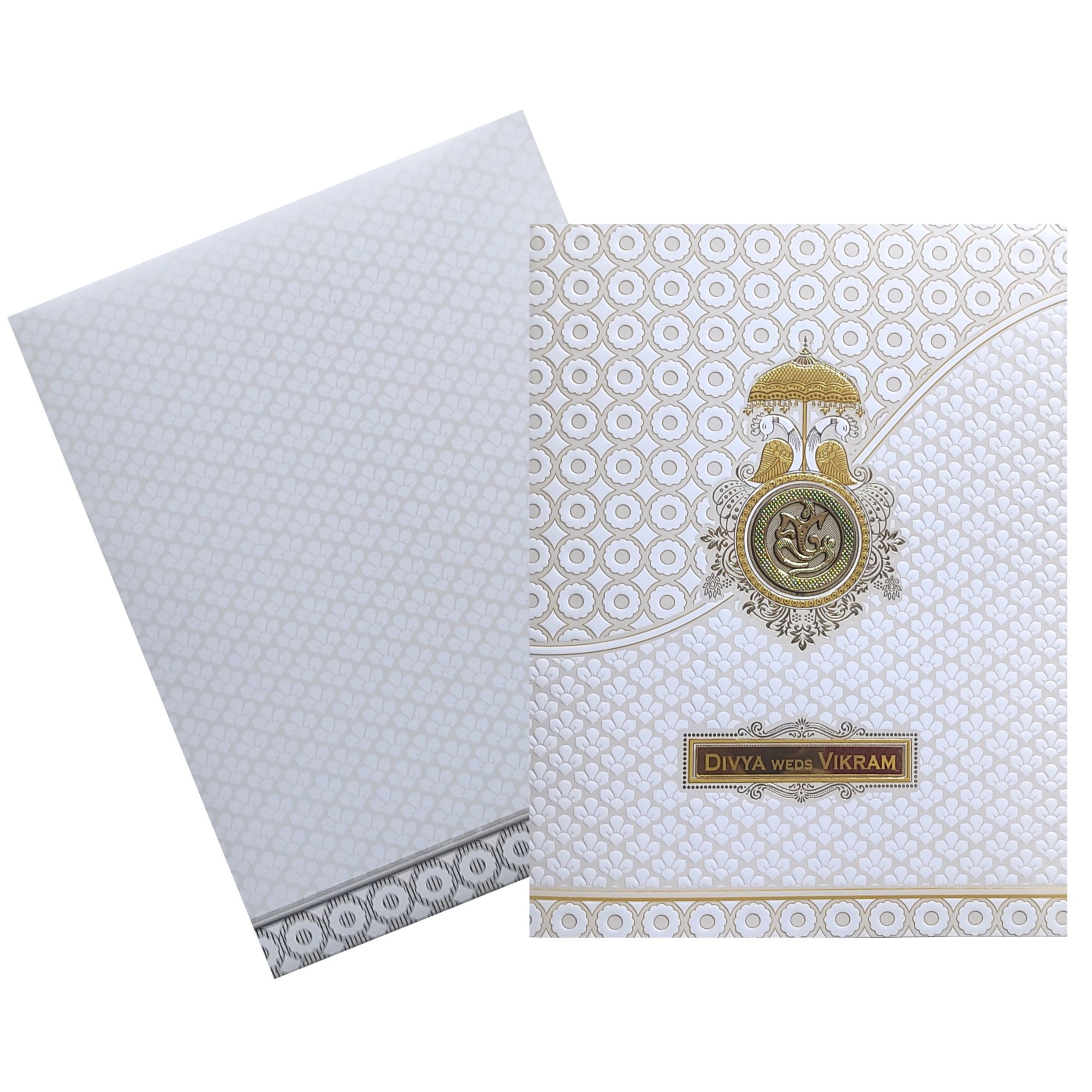 White Embossed Nameplate Invitation Card-KNJS2080