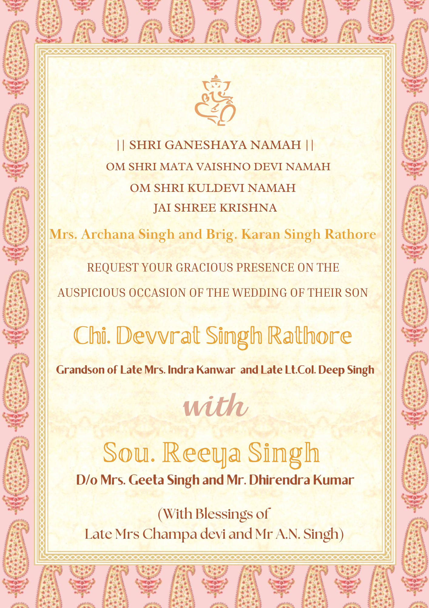 Pink and Cream Design E- Invite-King of Cards