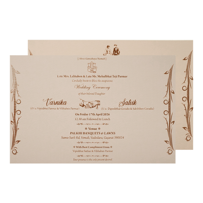Mauve Gold Floral Padded Wedding Card-KSSC2350