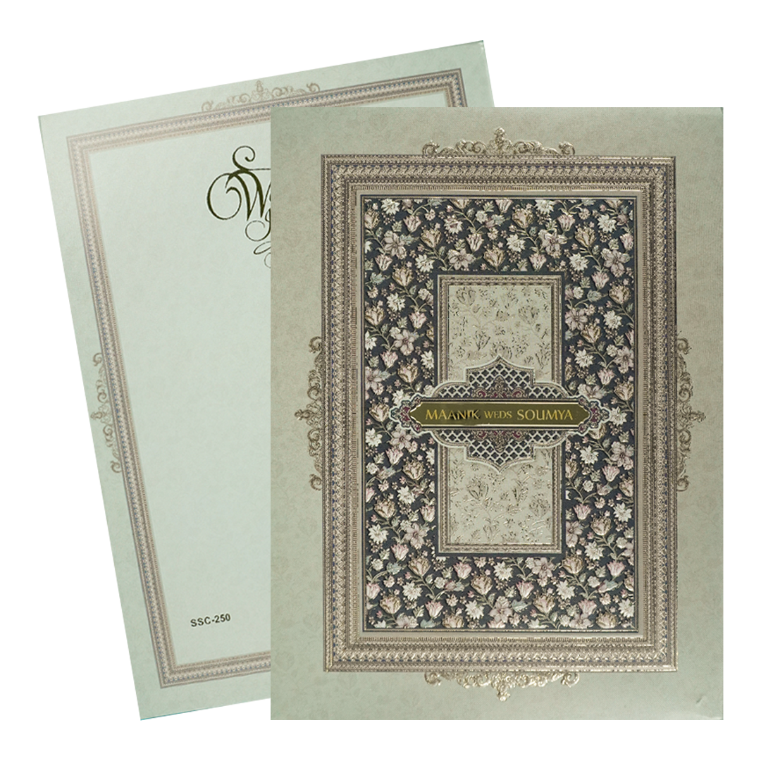 Blue Floral Metallic Padded Wedding Card-KSSC2500