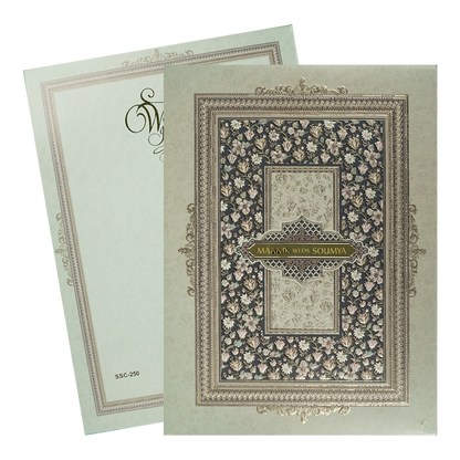 Blue Floral Metallic Padded Wedding Card-KSSC2500