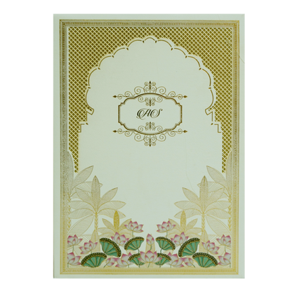 Cream Floral Lotus Wedding Card-King of Cards