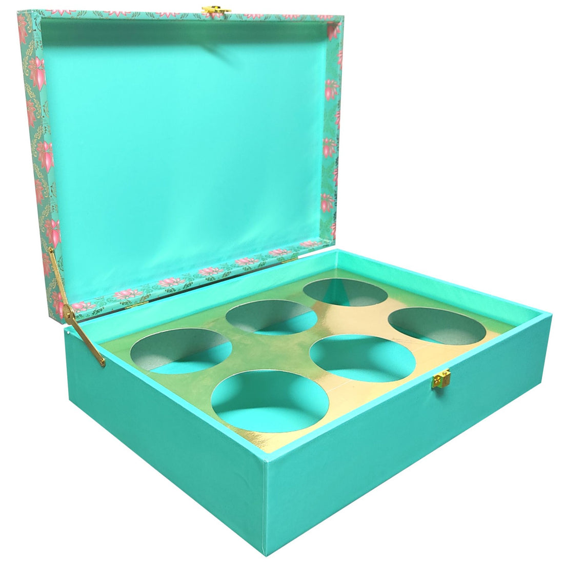 Green With Pink Floral Large Box Invitation-KBX0606-King of Cards