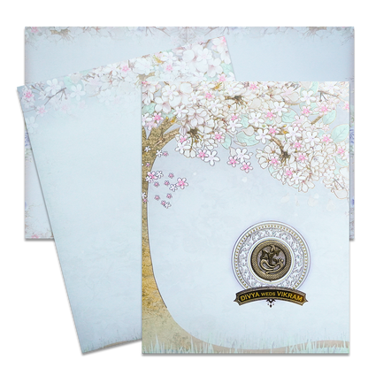 Check Out Grey Cherry Blossom Wedding Card at best price. ?WhatsApp Support ?Express Delivery. | King of Cards