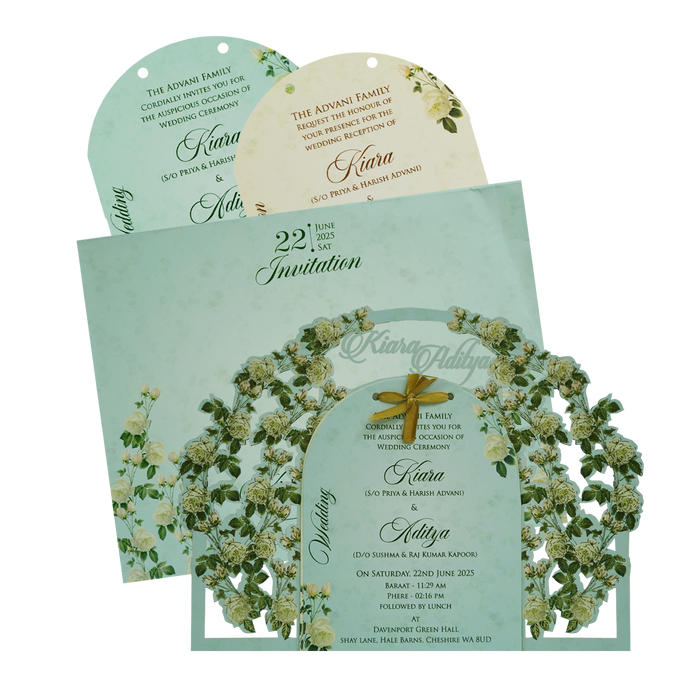 Green Floral Laser Cut MDF Invitation-King of Cards