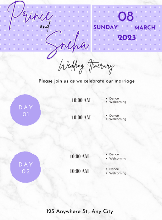 Vibrant Elegant Wedding Itenary Invitation-AAWII037
