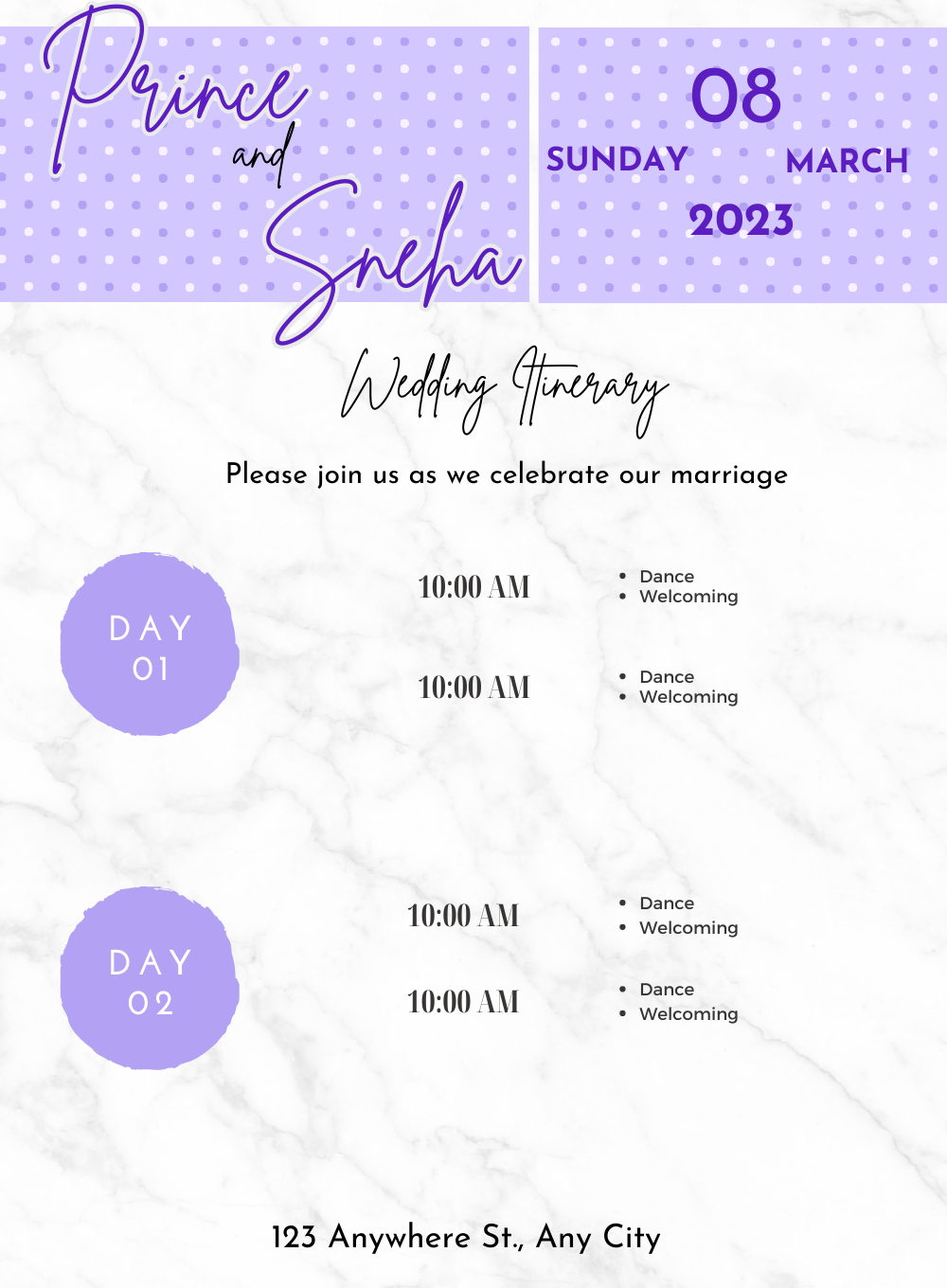 Vibrant Elegant Wedding Itenary Invitation-AAWII037