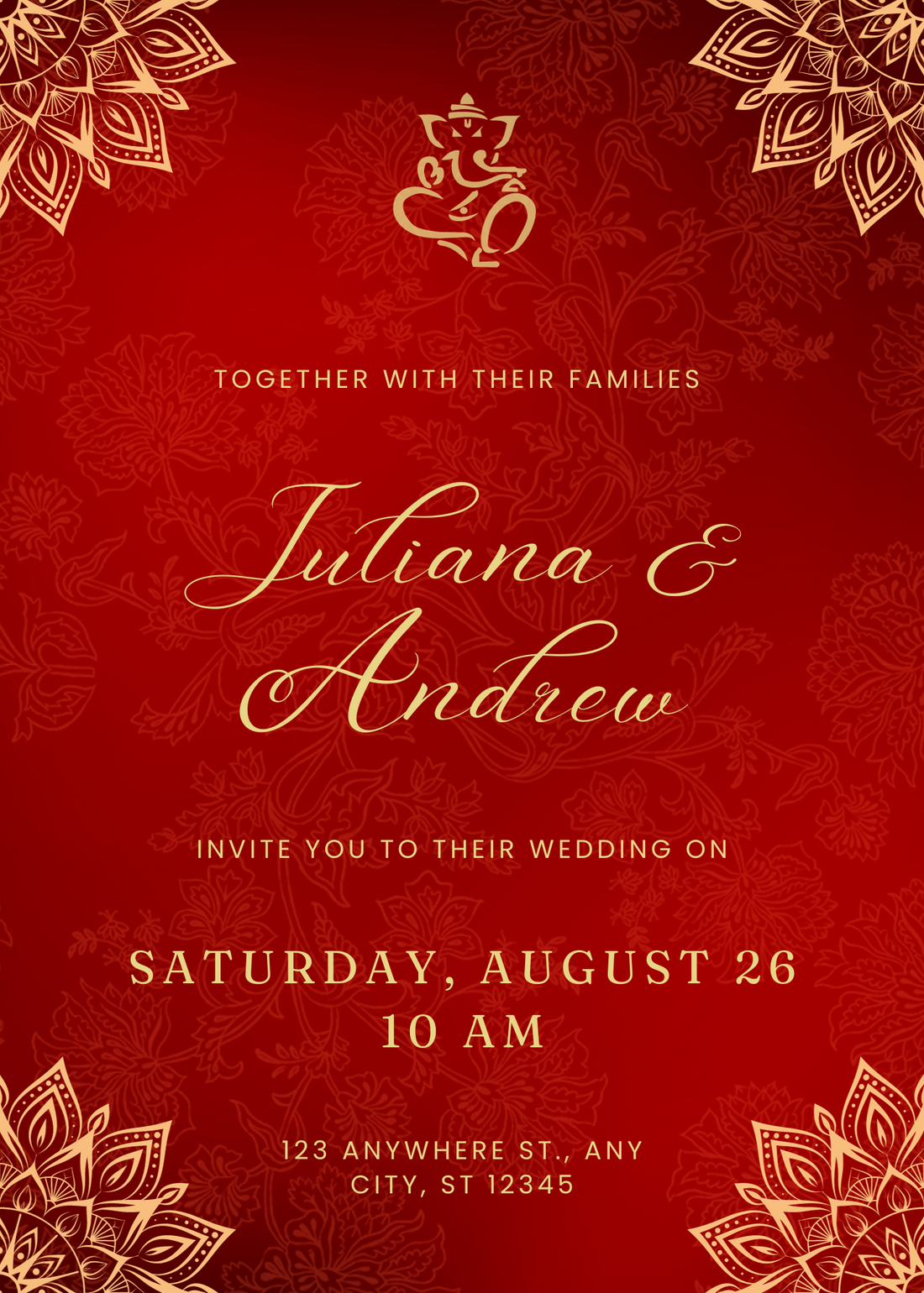 Red Floral Traditional Wedding Invitation-AATDI001