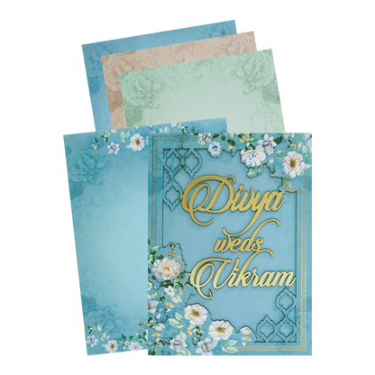 Check out  Blue Gold Laser-Cut Floral Wedding Card
 at best price. ?WhatsApp Support ?Express Delivery.