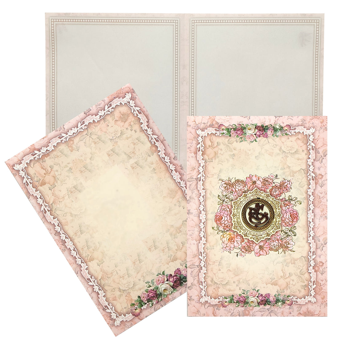 Cream Pink Floral Wedding Card - KNCP254P