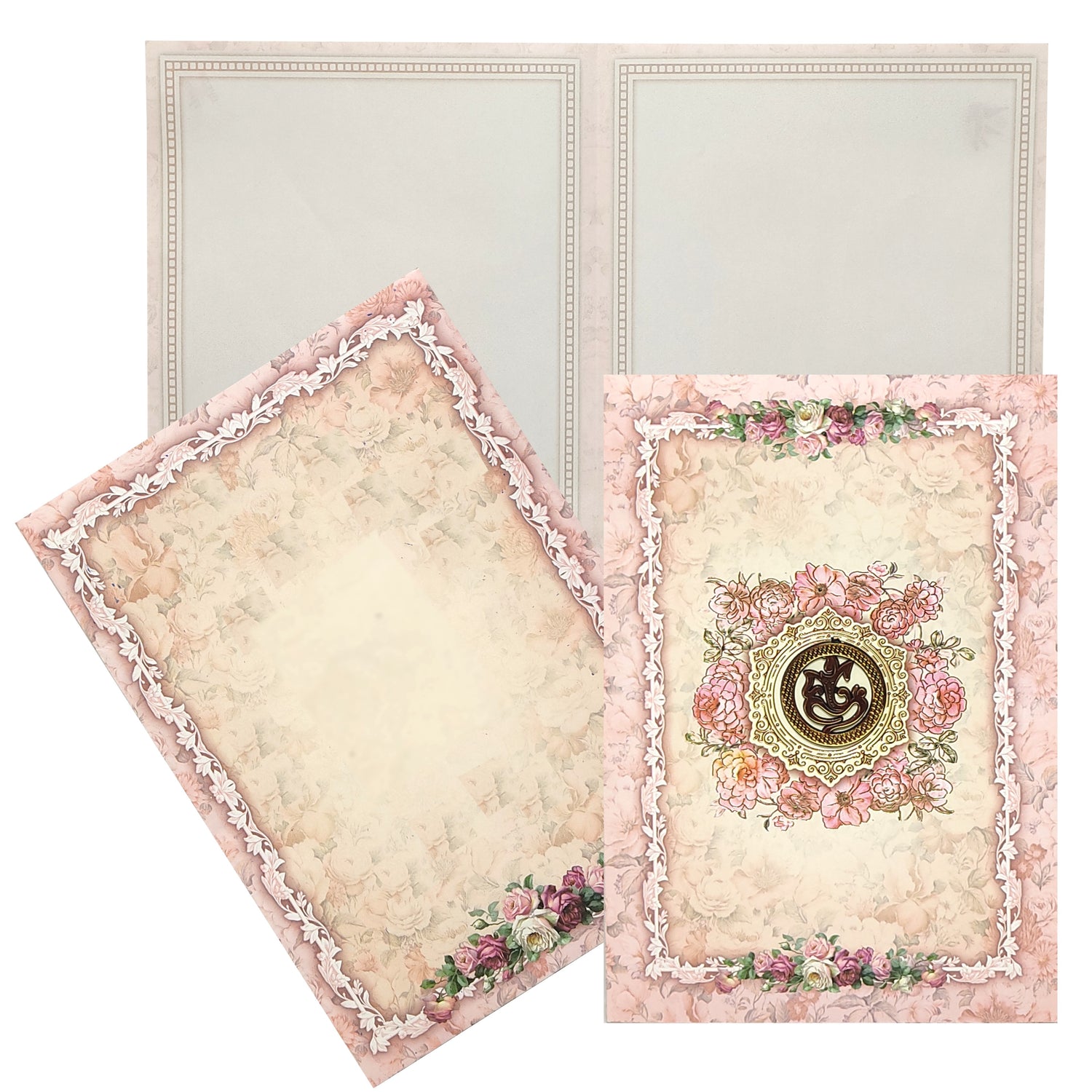 Cream Pink Floral Wedding Card - KNCP254P