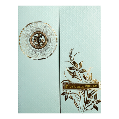 Mint Blue Ganesha Floral Wedding Card-KNZ7203BL