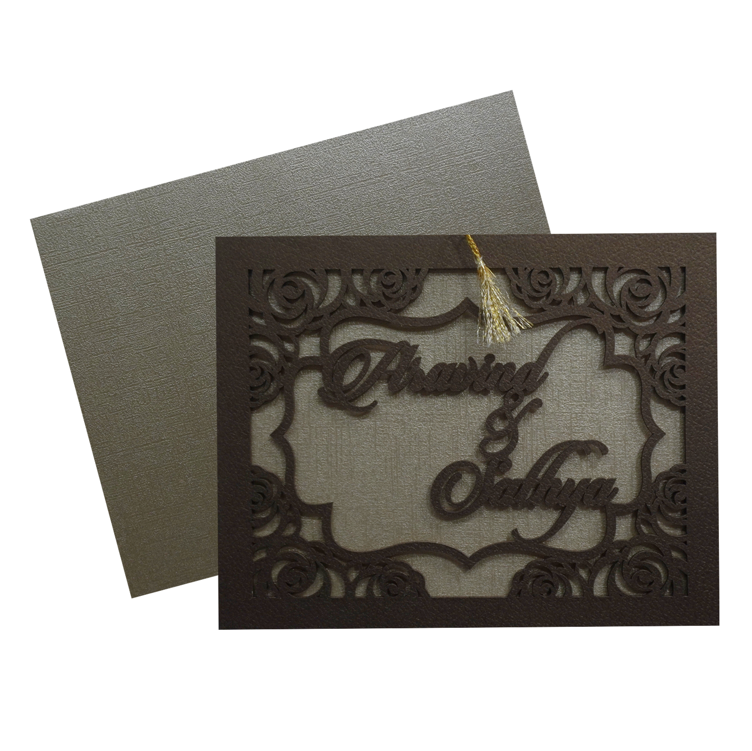 Shiny Golden MDF Wedding Card-KSI11570