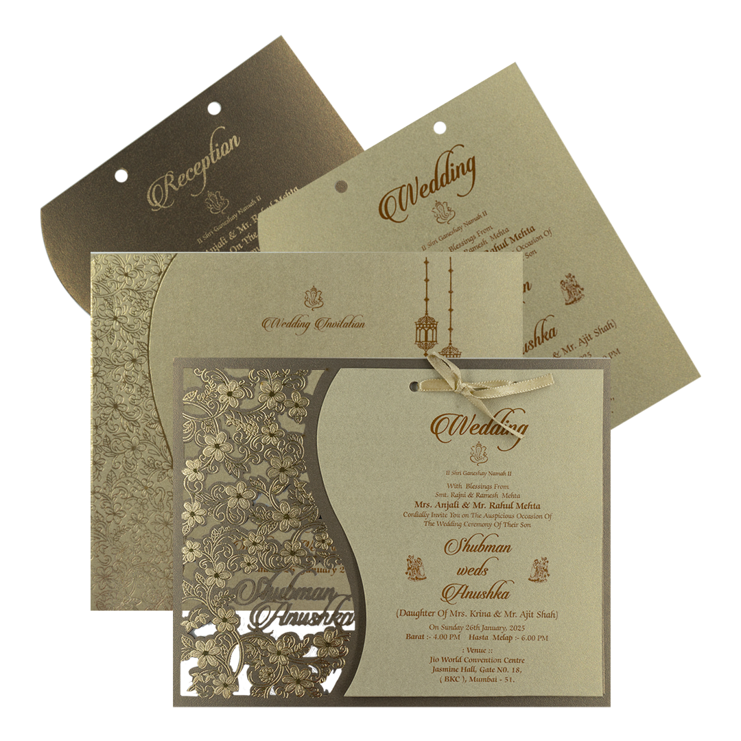 Metallic Olive Green MDF Wedding Card Design-KRB08080