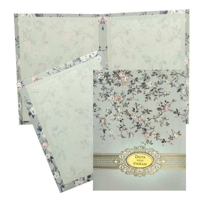 Grey Floral Nameplate Invitation Card-King of Cards