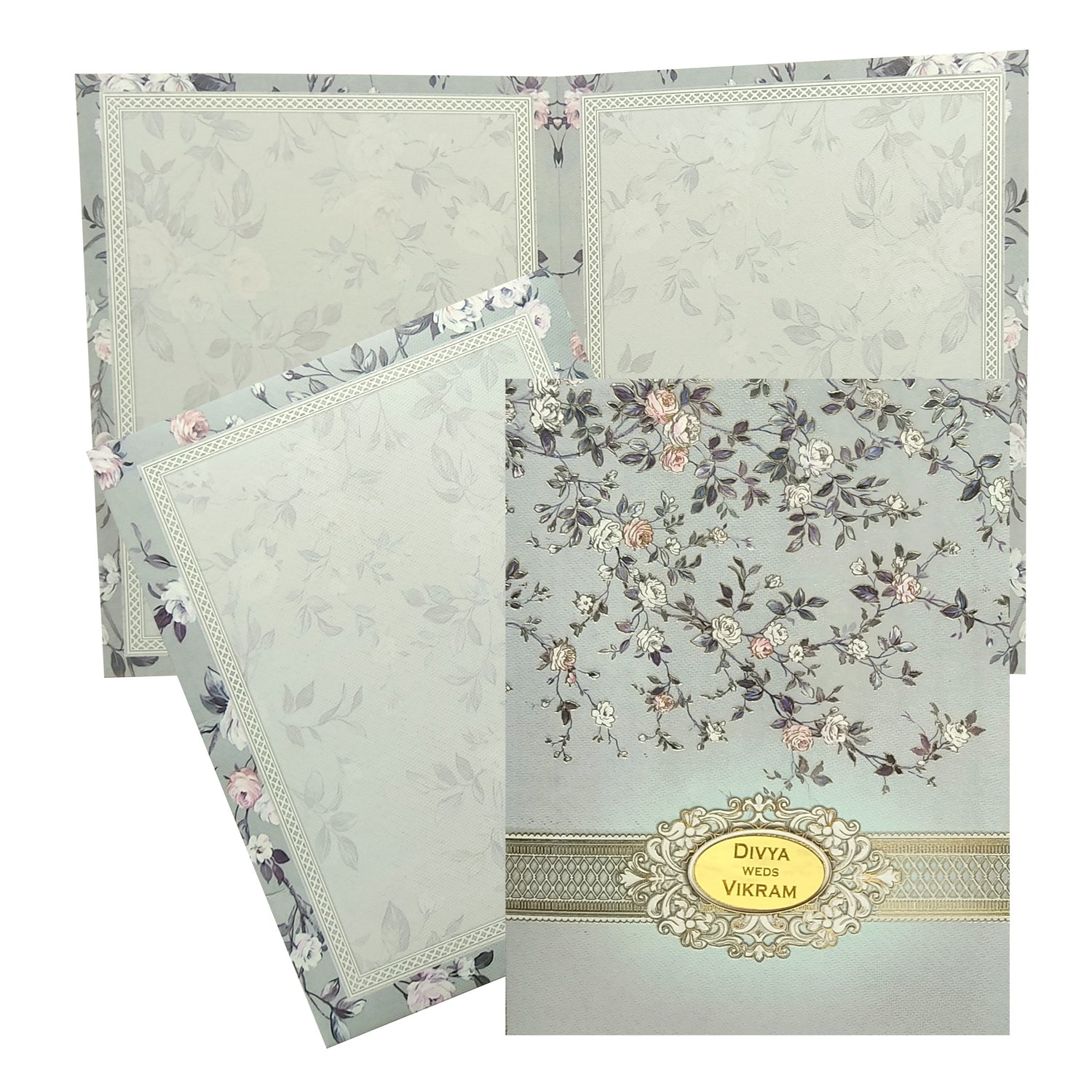 Grey Floral Nameplate Invitation Card-KNKN6305