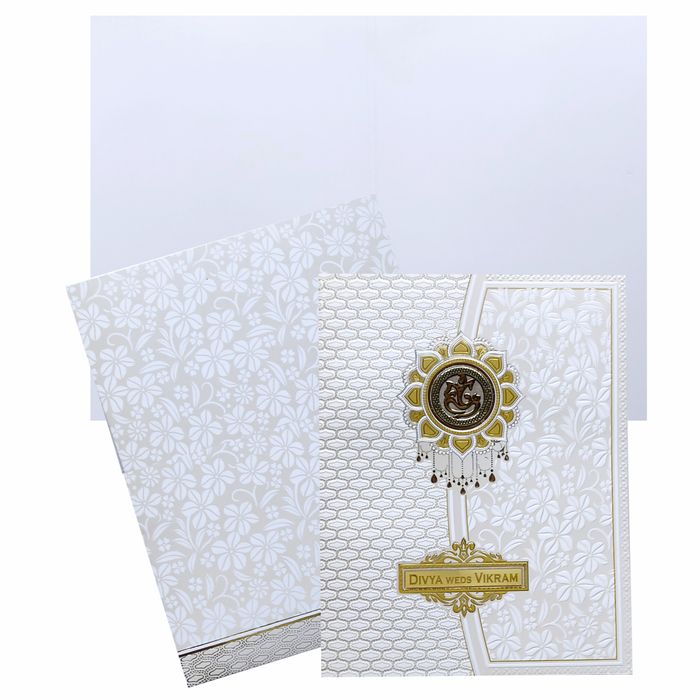 White Embossed Floral Wedding Card-King of Cards