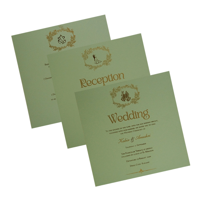 Green Laser Cut Padded Wedding Card Design-King of Cards