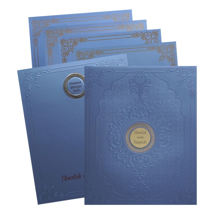 Blue Embossed Wedding Card-King of Cards