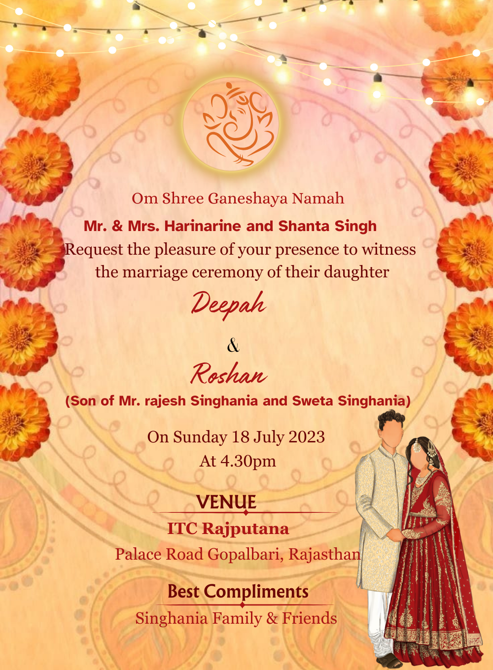 Golden Hues Of Rajasthani Wedding Invitation-AARWI004