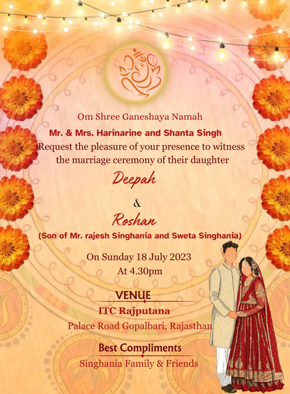 Golden Hues Of Rajasthani Wedding Invitation-AARWI004