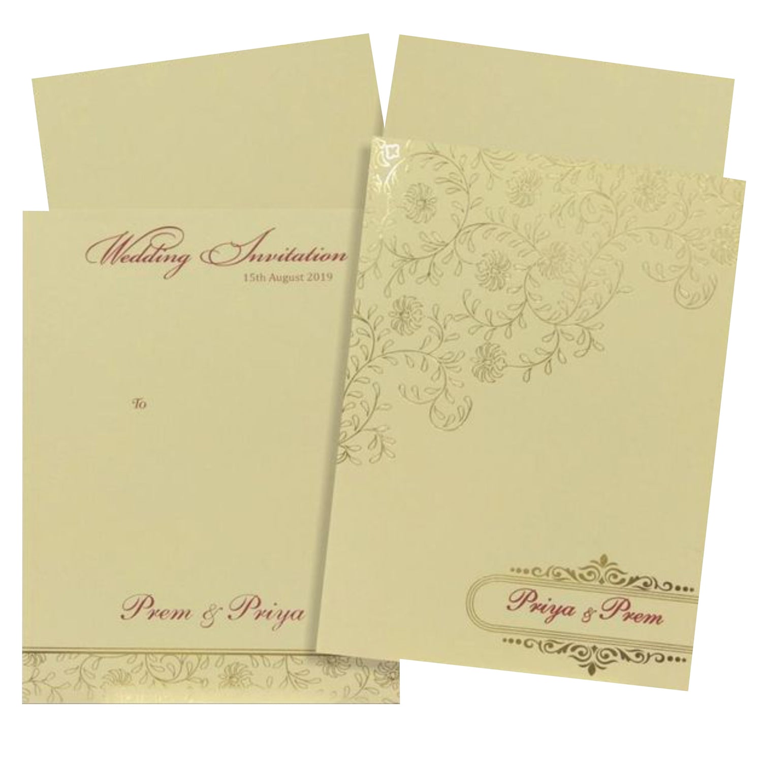 Fabulous Pale Yellow Shading With Blossom Theme Wedding Card - KND8003C