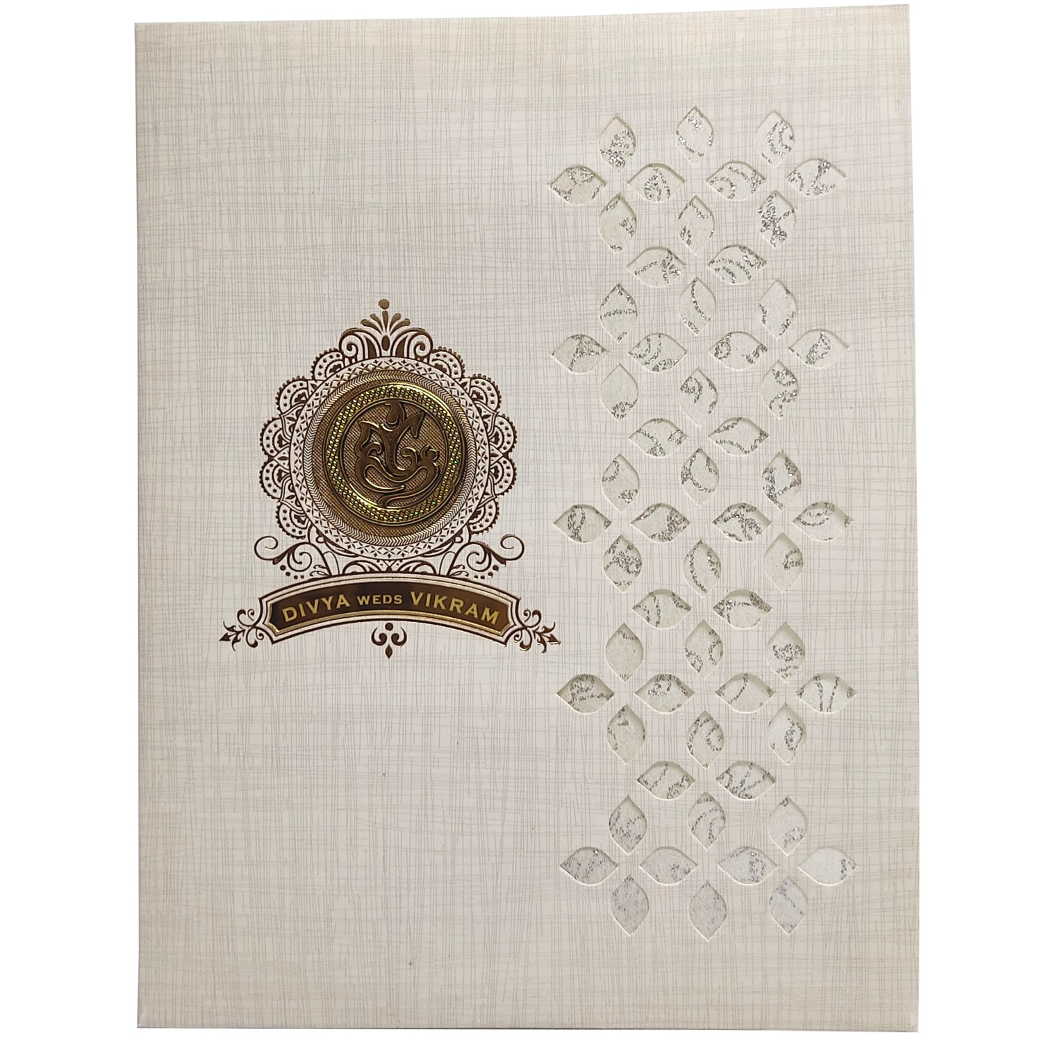 Grey Jumbo Metallic Die Cut Wedding Card With White Wooly-KNK9402G