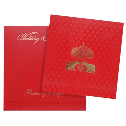 Royal Red Shading With Elephant Theme Wedding Card - KND8004R