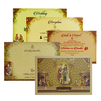 Antique Gold Bride Groom Padded Wedding Card Design-King of Cards