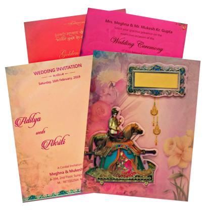 Marvelous Peach Color Baraat Theme Padding Invitation Card - KNKZAC139-King of Cards