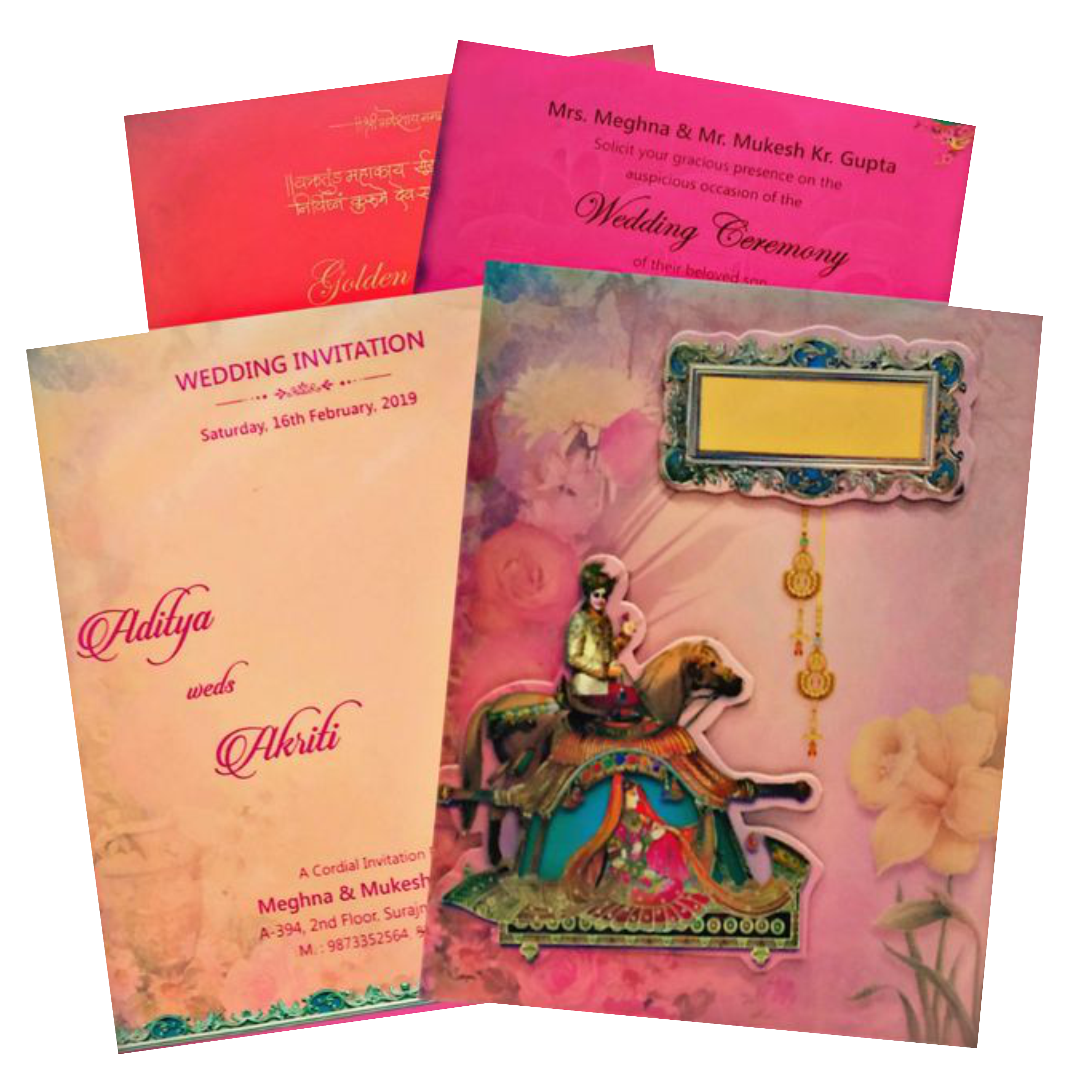 Marvelous Peach Color Baraat Theme Padding Invitation Card - KNKZAC139