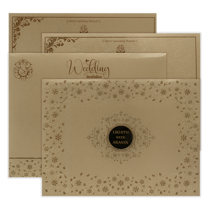 Check out Gold Floral Round Padded Wedding Card at best price.✅WhatsApp Support ✅Express Delivery.|King of cards.