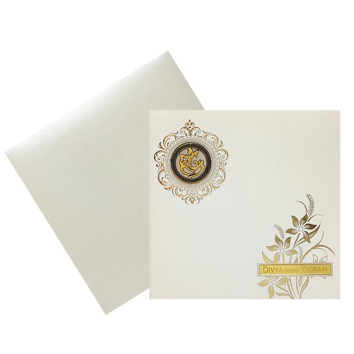 White Texture Sheet Floral Design Nameplate Wedding Invitation - KNK838MC-King of Cards