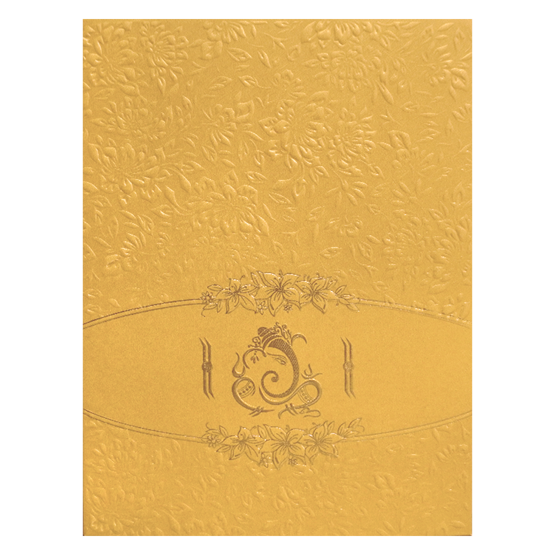 Golden Shimmery Ganesha Wedding Card-KNK2293