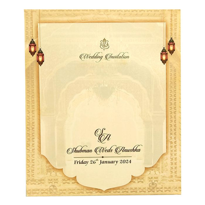 Cream Traditional Laser Cut Wedding Card-King of Cards