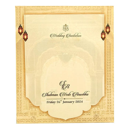 Cream Traditional Laser Cut Wedding Card-King of Cards