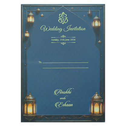 Navy Blue Palace Padded Wedding Card-KJTS3678
