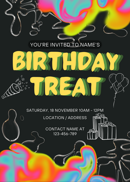 Black Tipsy Gifts Theme Birthday Treat Invitation-AABTT002