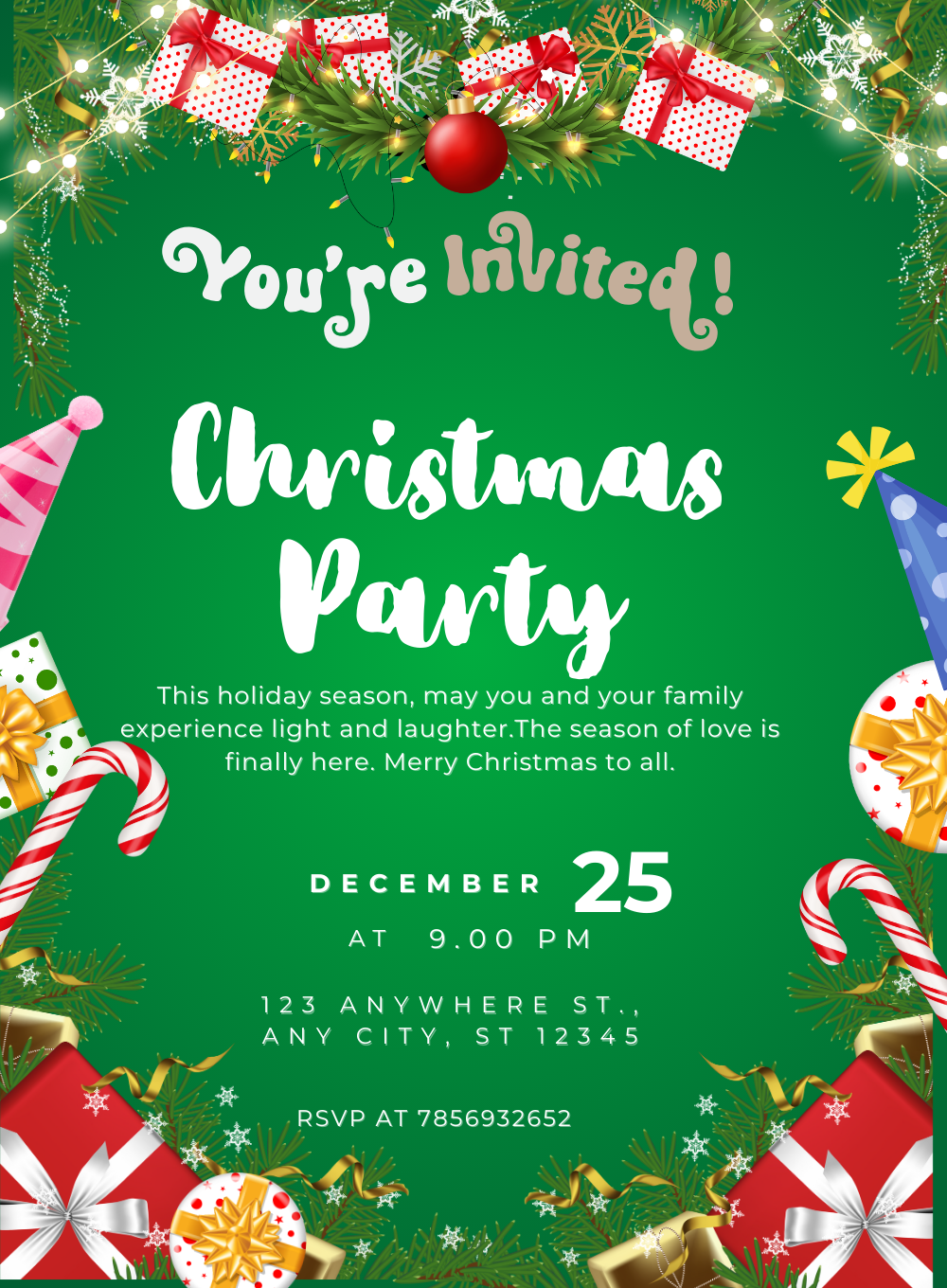 Green Ornaments Christmas Invitation-AACSS001