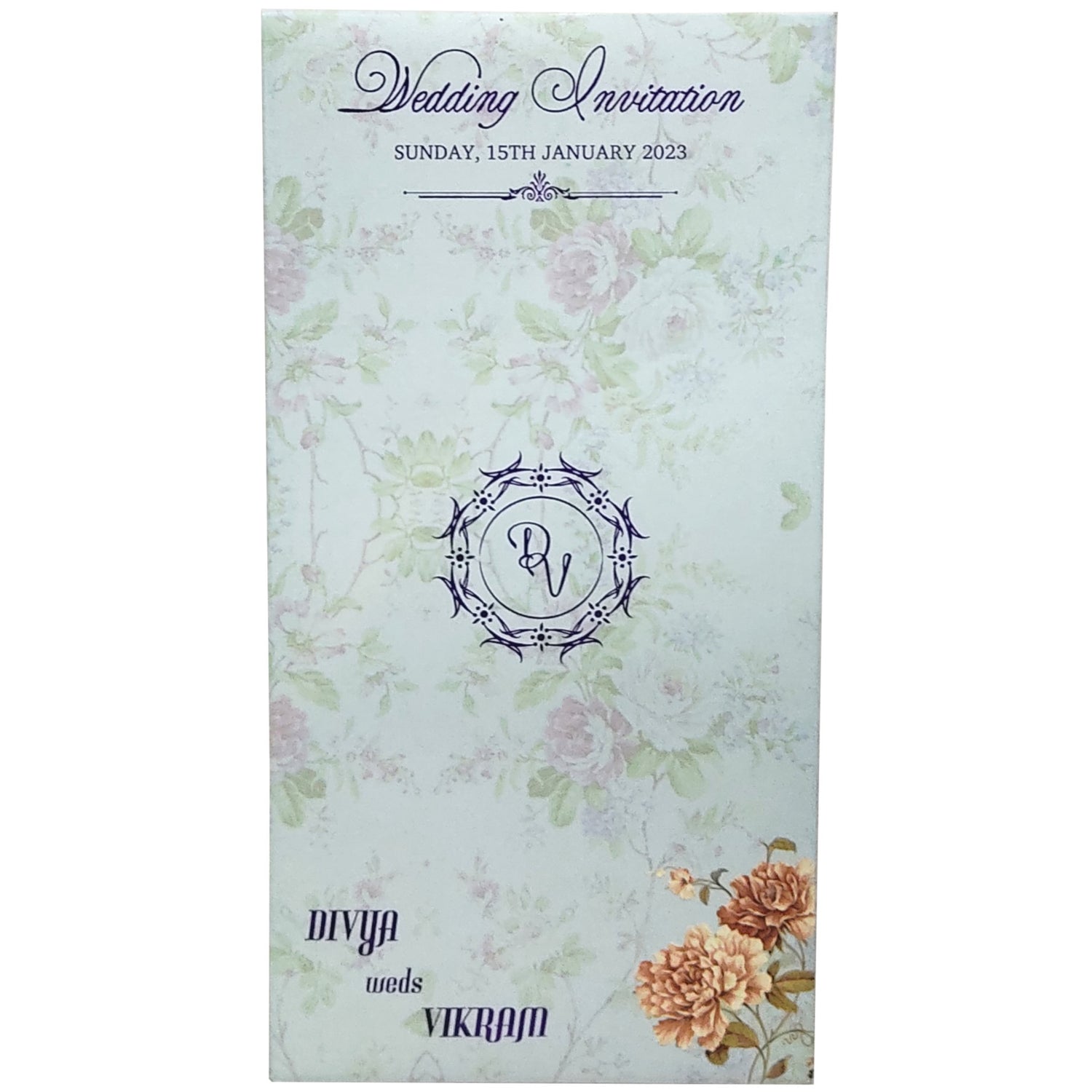 Light Blue Floral Laser Cut Panache Offset Invite-KNP7007L-King of Cards
