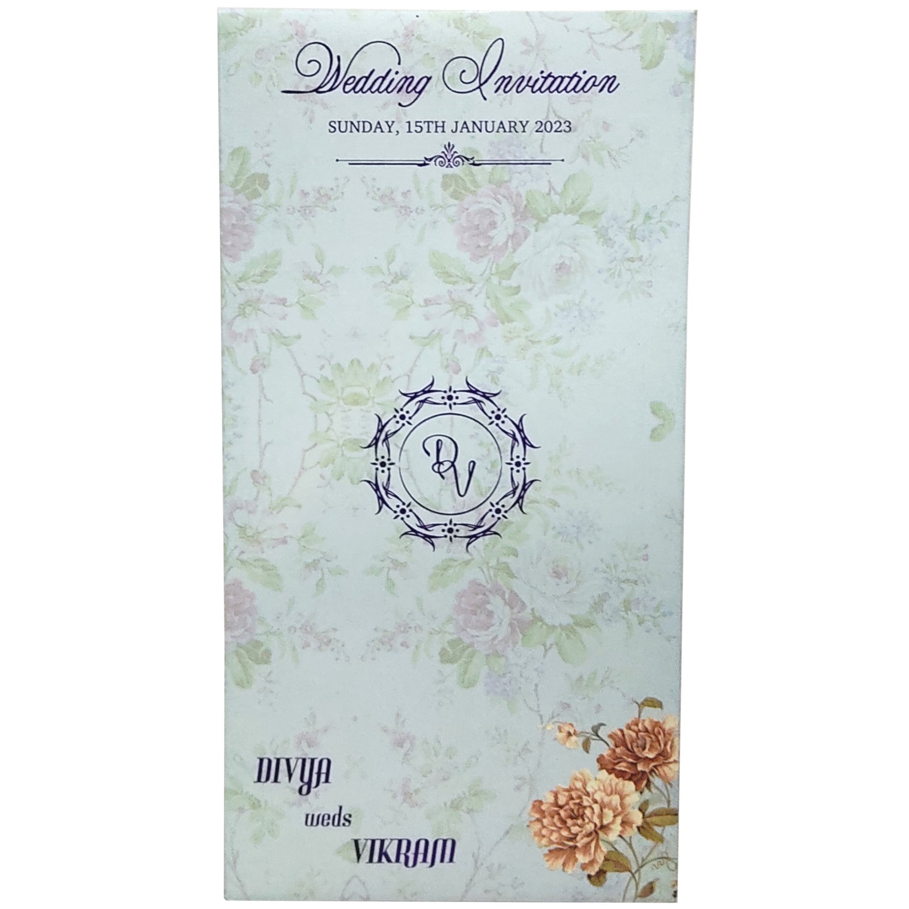 Light Blue Floral Laser Cut Panache Offset Invite-KNP7007L-King of Cards