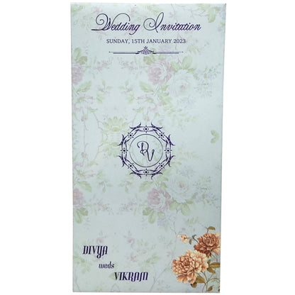 Light Blue Floral Laser Cut Panache Offset Invite-KNP7007L-King of Cards