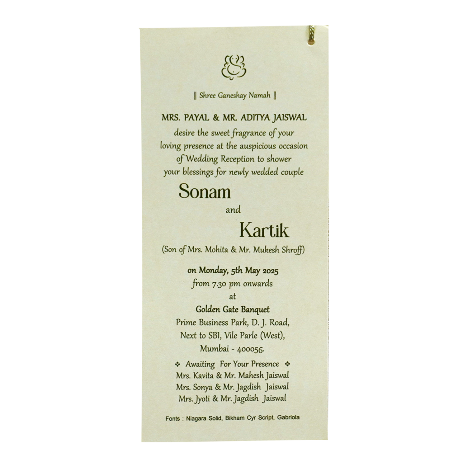 Beige Green Single Invitation Card-KRCS7031