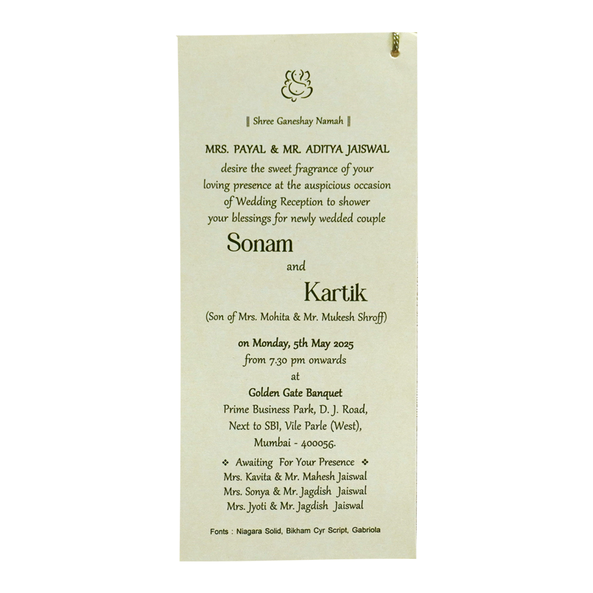 Beige Green Single Invitation Card-KRCS7031