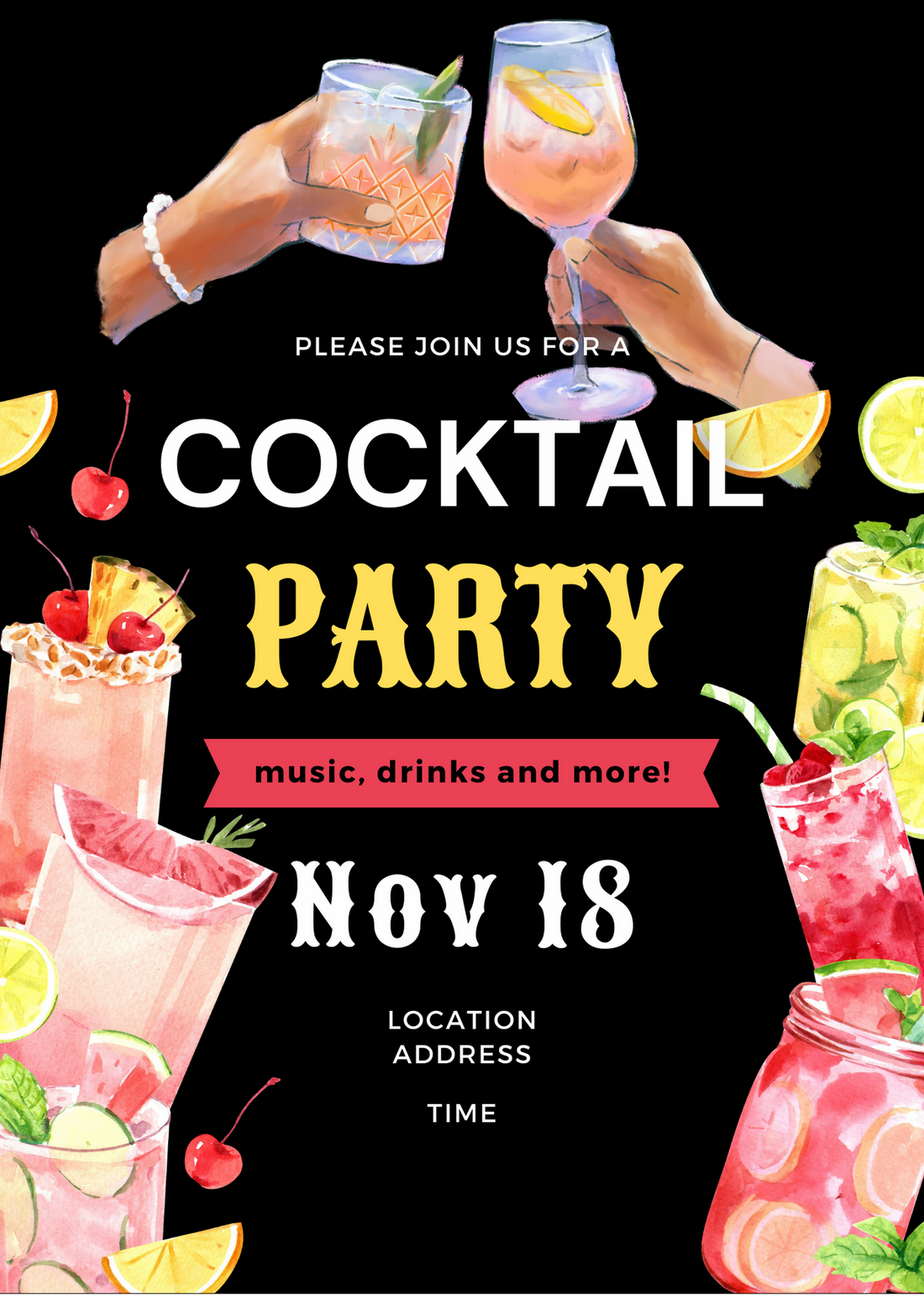 Black Elegant Cocktail Party Invitation-AACPI006