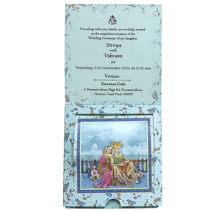 Blue Floral Bride Groom Slide Wedding Card-King of Cards