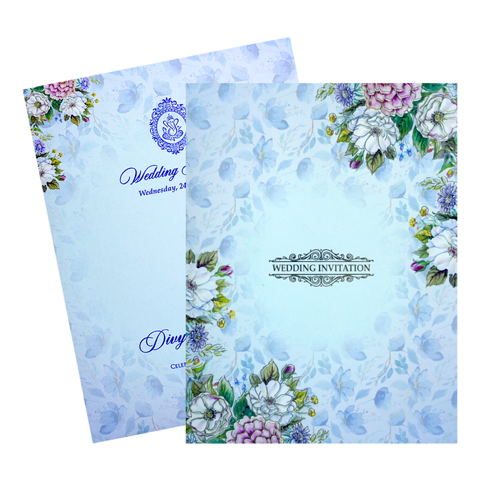 Blue Floral Wedding Invitation Card-King of Cards