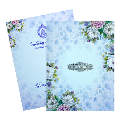 Blue Floral Wedding Invitation Card-King of Cards