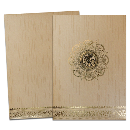 Gold Ganesha Traditional Wedding Card-KNKR026C