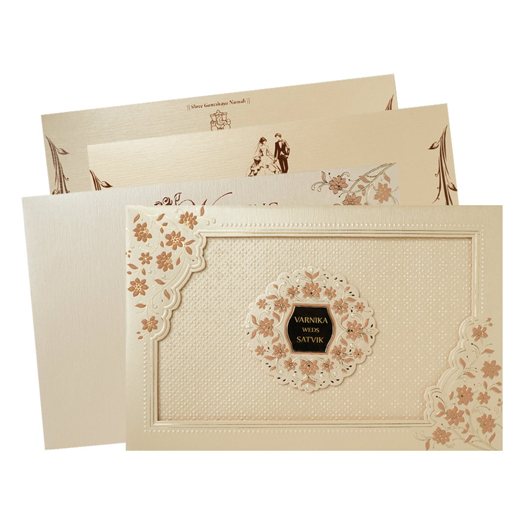 Peach Gold Floral Padded Wedding Card-KSSC2150